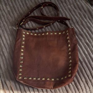 Studded Brown Leather Shoulder Bag